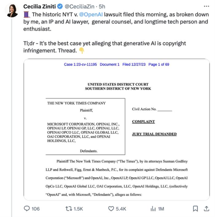 OpenAI微软被起诉!《纽约时报》指控AI侵权,要求销毁侵权模型和训练数据