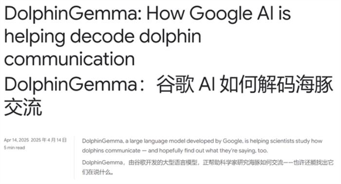 能理解海豚声音！谷歌开发全新AI模型DolphinGemma